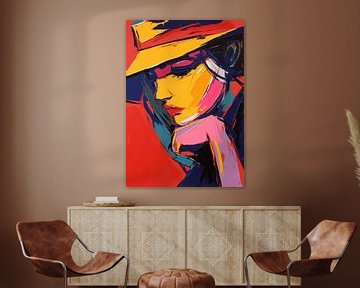 Femme colorée avec chapeau