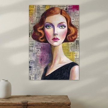 Portrait surréaliste d'une femme aux cheveux roux et aux yeux verts sur Marijke Trienekens