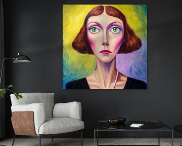 Portrait surréaliste d'une femme avec un collier de perles - style école de Bergen