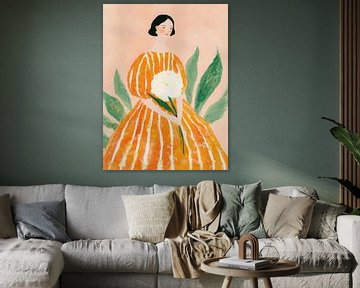 Vrouw in gestreepte jurk met bloemen