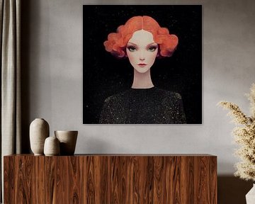 Mystiek surrealistisch portret met rood haar en groene ogen van Marijke Trienekens