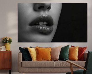 Sensuele zwart-wit close-up van lippen – moderne kunstfotografie voor stijlvolle interieurs