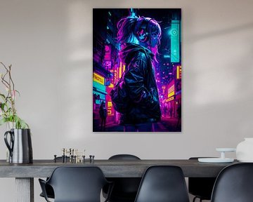 Cyberpunk Style Anime Mädchen mit Kopfhörer Japan