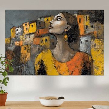 Dreaming woman in a vibrant city