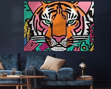 Leuchtend bunter Tiger mit blauen Augen von ARTEO Gemälde
