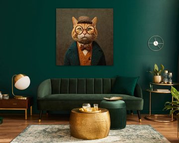 Illustration einer Katze mit Hut und Brille