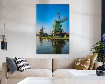 Zaanse Schans windmolens tijdens een zomerse zonsondergang in Holland van Sjoerd van der Wal Fotografie