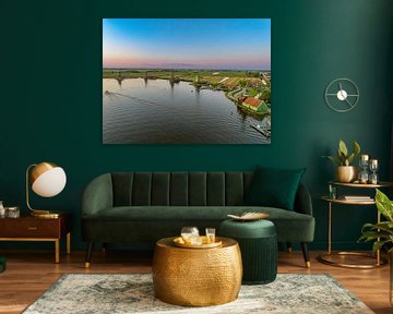Zaanse Schans windmolens tijdens een zomerse zonsondergang in Holland van Sjoerd van der Wal Fotografie