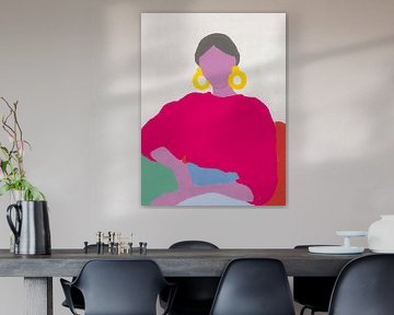 Minimalistisch boho-portret in felle kleuren en strakke vormen