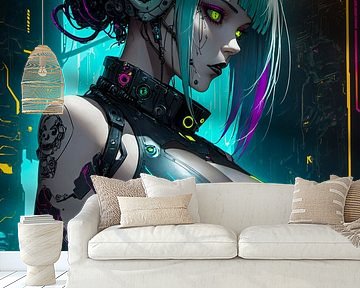 Cyborg Anime Meisje Cyberpunk Stijl