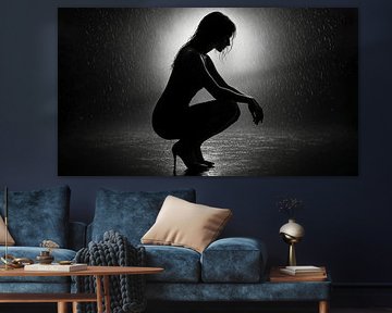 Tanz im Regen - Weibliche Silhouette in dramatischem Licht