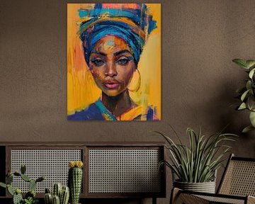 Krachtig Portret van een Afrikaanse Vrouw in Kleurrijke Moderne Stijl van Digatelier