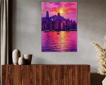 Hong Kong Skyline Stadtbild Dämmerung von MIROKKU