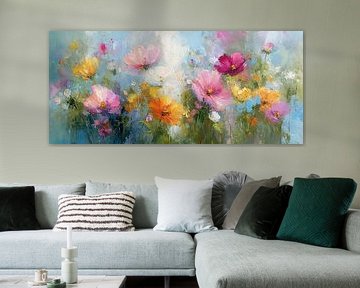 Bloemen Schilderij | Bloemen in Blauwe Achtergrond
