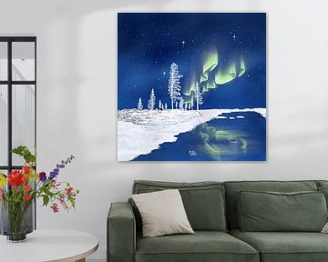 Winter - Koude winternacht met Noorderlicht van Aurealis Creatief