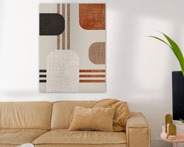 Minimalistische retro wanddecoratie beige roestbruin– set van 4 prints