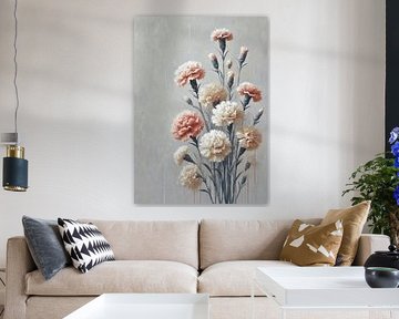 Bouquet d'œillets élégants - Art botanique en blush et crème