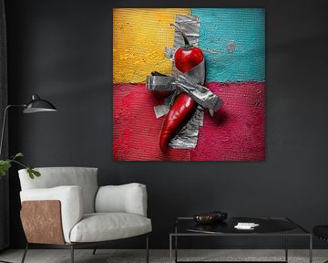 Spice Up Your Wall – Popart Foto met Rode Peper en Humoristisch Statement van BowiScapes abstract en digitale kunst