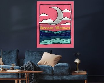 Voyage céleste du tisseur de rêves : Une impression mystique de la lune et de l'océan sur Artistic