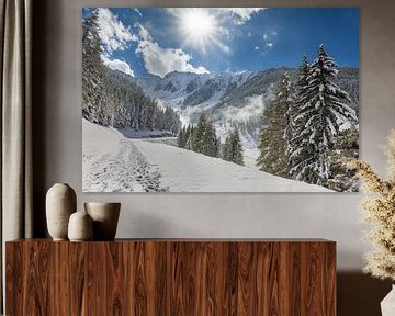 Winterwandelpad op de Klausberg, Tauferer Ahrntal, Zuid-Tirol van Christian Müringer