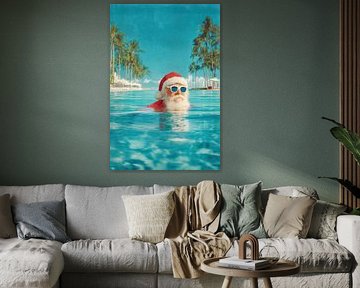 Kerstman chillen in tropisch zwembad van Matthias Hauser