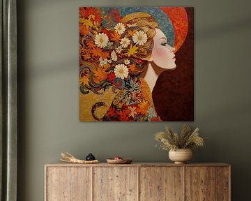 Abstract Vrouw Met Bloemen van Kunst Kriebels