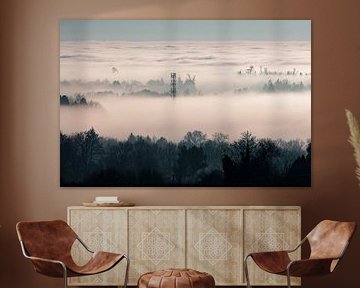 French winter landscape in the mist