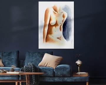 Aquarel schilderij mooie vrouwelijke torso van Marita Zacharias