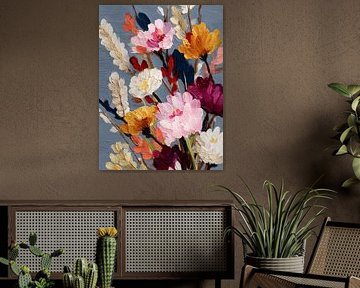 Kleurrijk Veldboeket op Blauw van Gypsy Galleria
