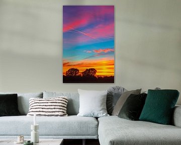 Coucher de soleil coloré sur les arbres en automne sur Sjoerd van der Wal Photographie