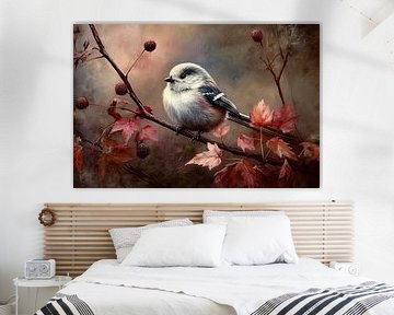 Staartmees - Sfeervol Vogel Schilderij voor Woonkamer van Joriali fotografie en schilderijen