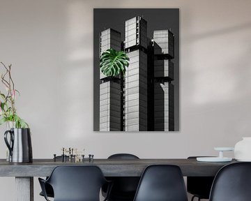 Monsterablad op betonnen gebouw