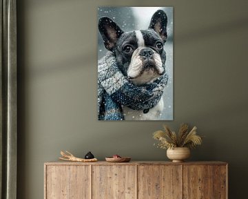 Winterhund - Französische Bulldogge mit kuscheligem Schal