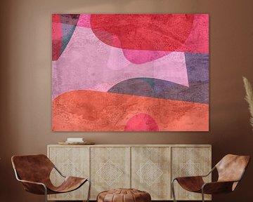 Modern geometrisch abstract in oranje, rood, roze, violet van Dina Dankers