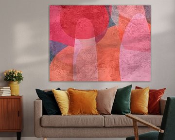 Abstracte vormen in warm oranje, rood, roze van Dina Dankers