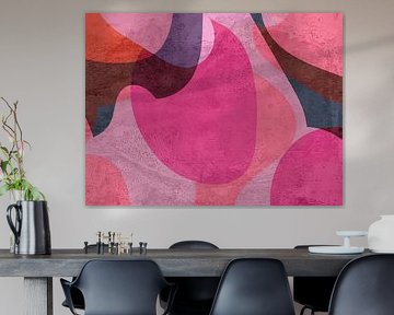 Modern kleurrijk abstract in warme kleuren. Roze, rood, oranje van Dina Dankers