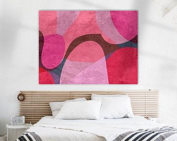 Kleurrijk modern abstract in roze, koraal, rood van Dina Dankers
