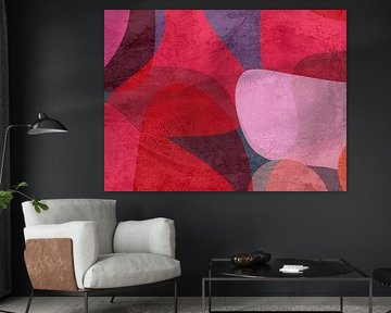 Vloeiende vormen in warm rood, roze en violet van Dina Dankers