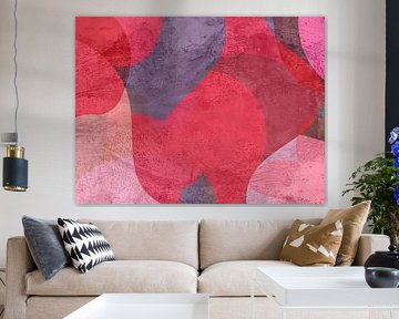 Eigentijds abstract in rood, roze, violet van Dina Dankers
