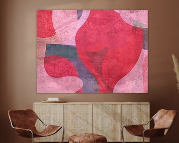 Abstracte vormen in warm rood, roze en violet van Dina Dankers