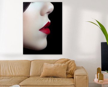Elegant vrouwelijk profiel met rode lippen op zwarte achtergrond