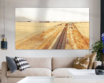 Voies ferrées et terres agricoles sèches mixed media