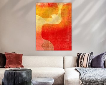 Abstrakte Formen in Rot, Orange, Gelb und Rost
