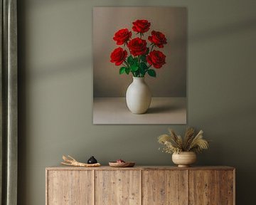 Minimalistische Elegantie met Rode Rozen van Marcel van Oene