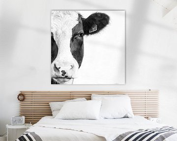 Portrait de vache en noir et blanc sur Heleen van de Ven