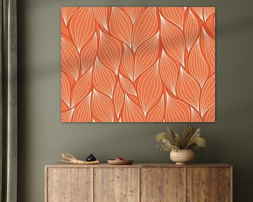 Impression d'art orange brûlé &amp ; blanc motif abstrait de feuilles