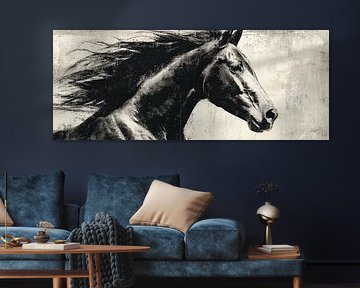 Zwart Paard van Abstract Schilderij