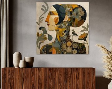 Vrouw en Vogel | Vrouw Abstract van Kunst Kriebels