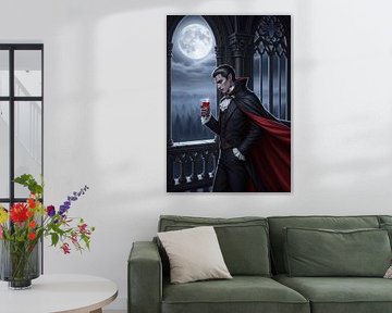 Vampir hält Weinglas auf Balkon unter Mondlicht von Markus Gann