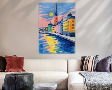 Stockholm zonsondergang Matisse-stijl van Niklas Maximilian